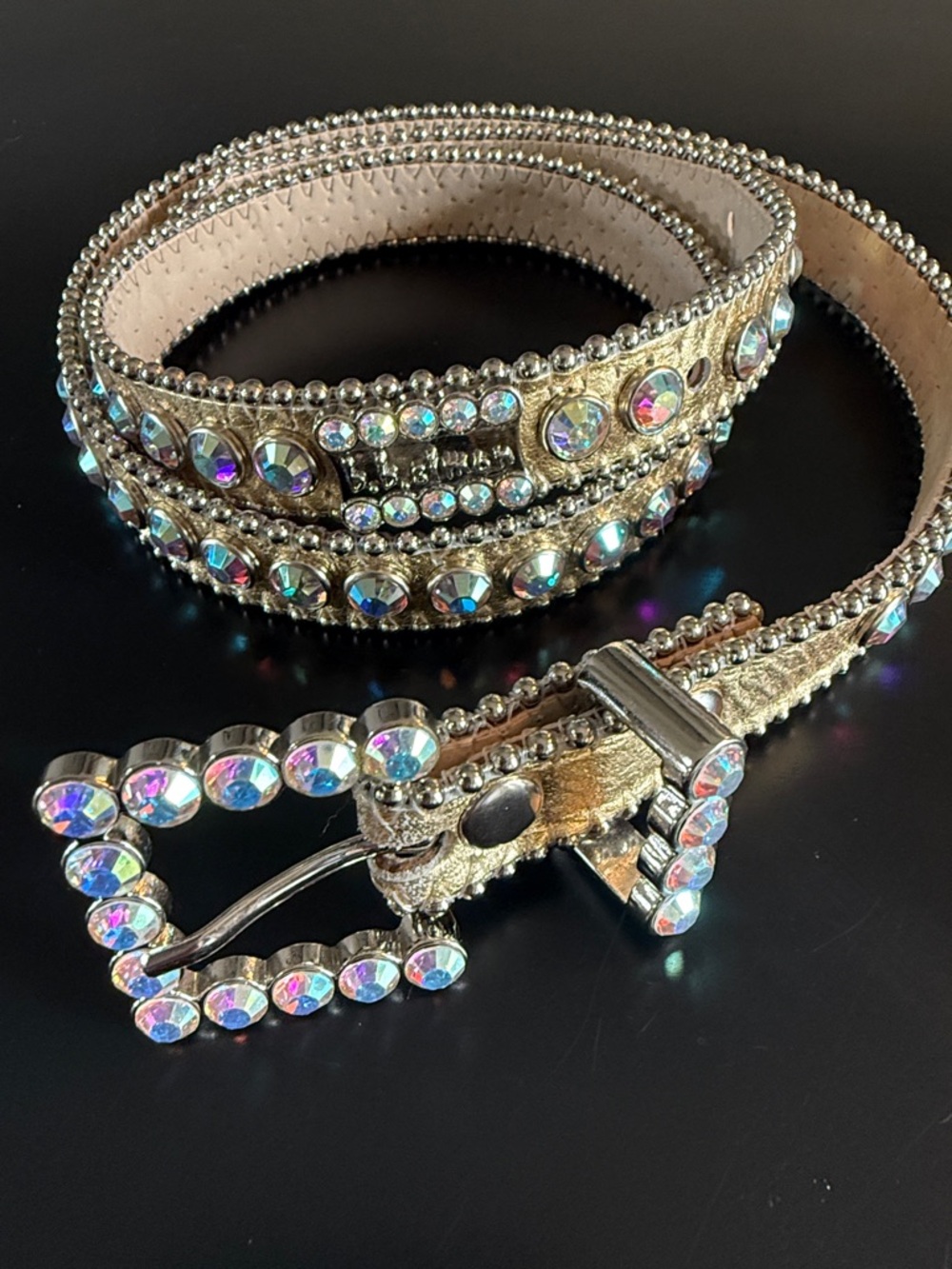 B. B. Simon Gold Leather Svararski Crystal Belt